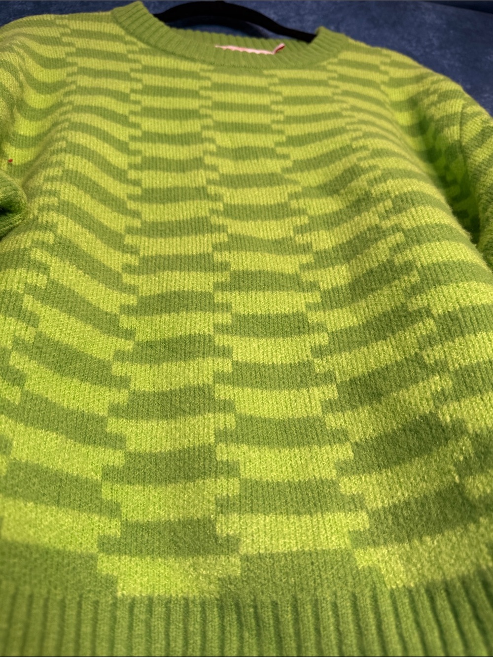 Lisa Says Gah Neon Lime Checkerboard Crewneck Sweater - Picture 3 of 6